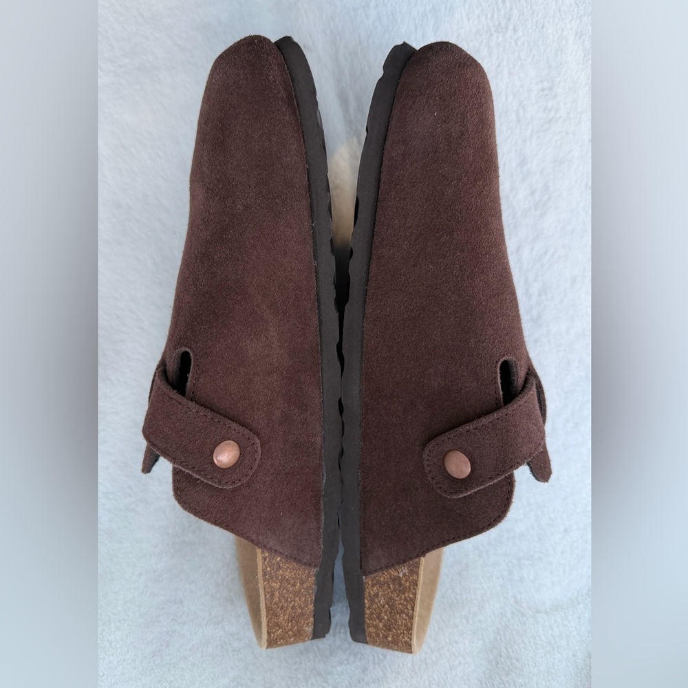 Qomfort Women’s Genuine Suede Clogs Mocha Size 43 US 10.5-11 NEW Molded Footbed - Picture 8 of 16